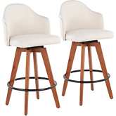 Ahoy 26" Counter Stool in Cream Fabric, Walnut Bamboo & Black Metal (Set of 2)